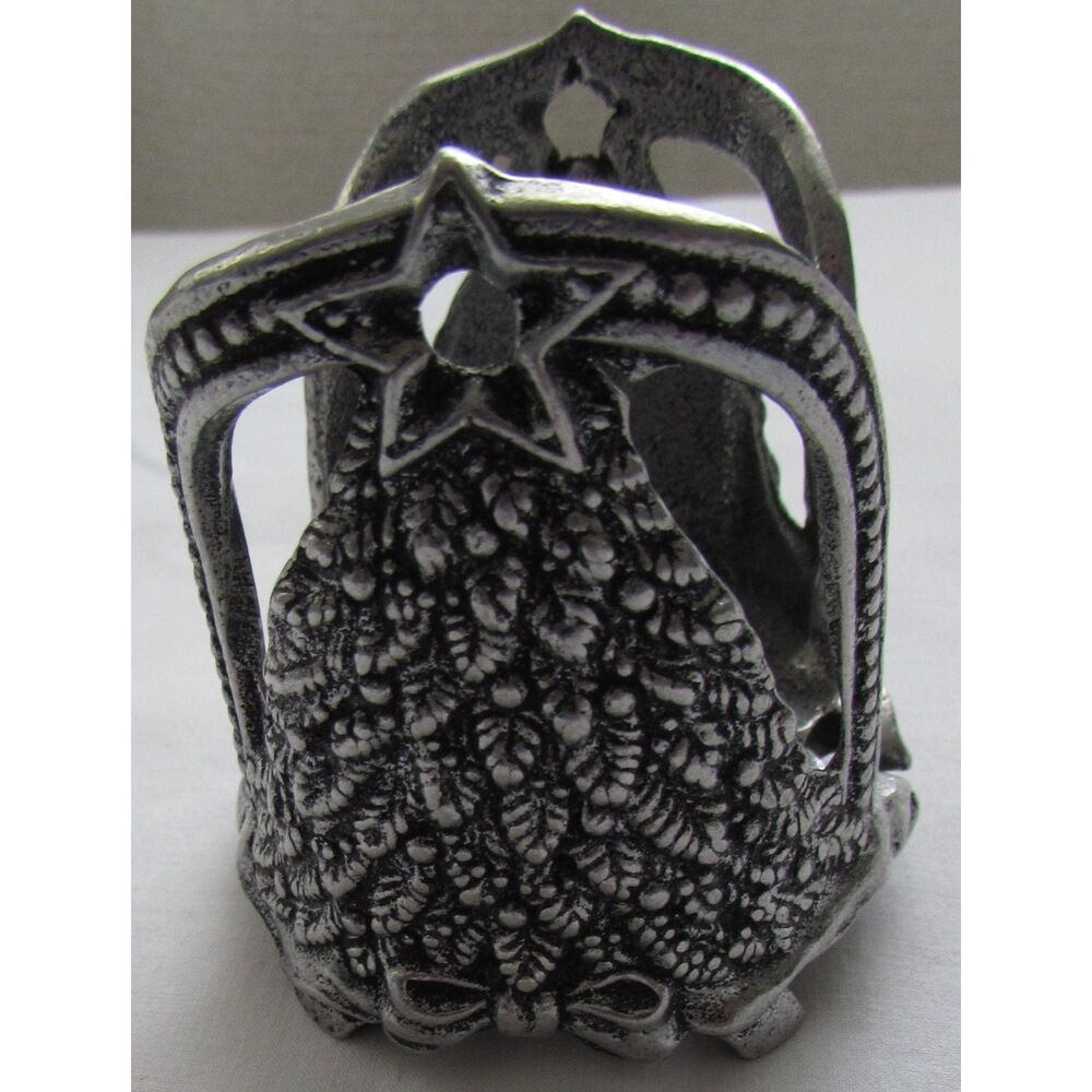 Pewter Christmas tree candle holder votive 1998 star holiday